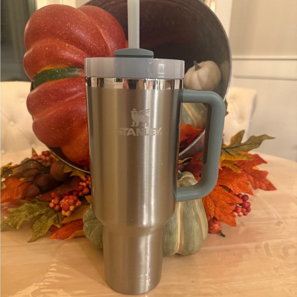 Stanley Silver Mug with Blue Handle